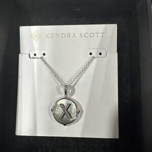 Kendra Scott Letter "X" Disc Pendant Necklace Rhodium Black Mother-Of-Pearl